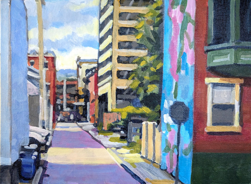 Looking South on North Bank Street, an acrylic painting by aritst Francisco Silva