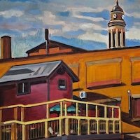 Long Purple Shadows, Church Street, a plein air oil painting by artist Francisco Silva